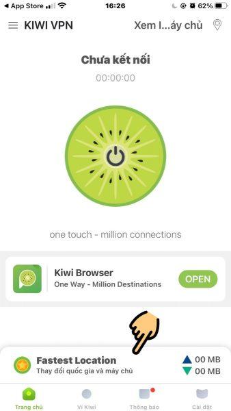 Mở ứng dụng Kiwi VPN trên iphone