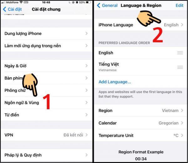 Điều chỉnh ngôn ngữ của iPhone