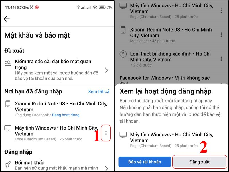 chọn “Đăng xuất”, Facebook sẽ ngay lập tức đăng xuất tài khoản của bạn khỏi thiết bị