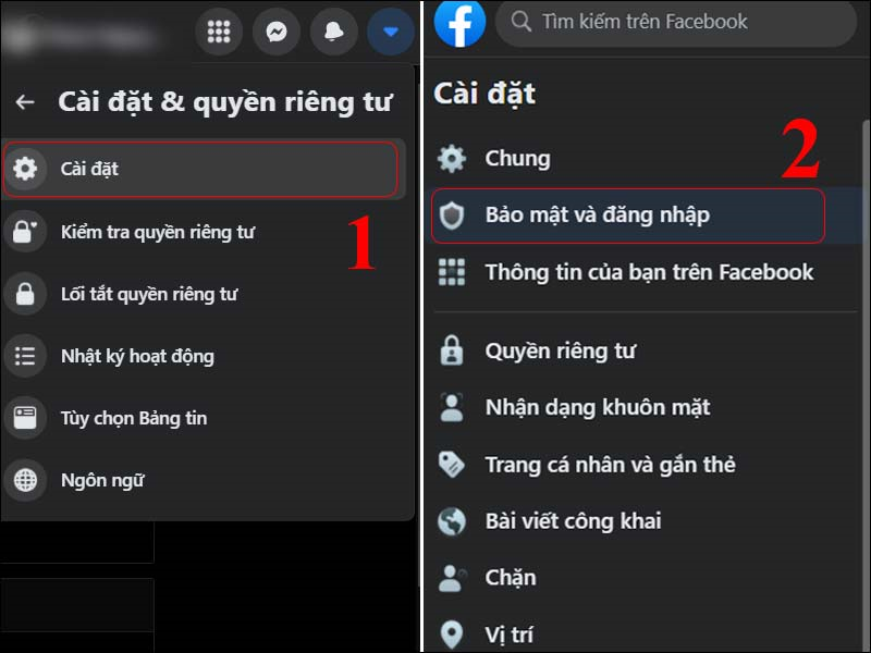 click “Bảo mật và đăng nhập”