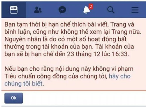 Cách 1: kiểm tra fb bị chặn tương tác trong mục cài đặt