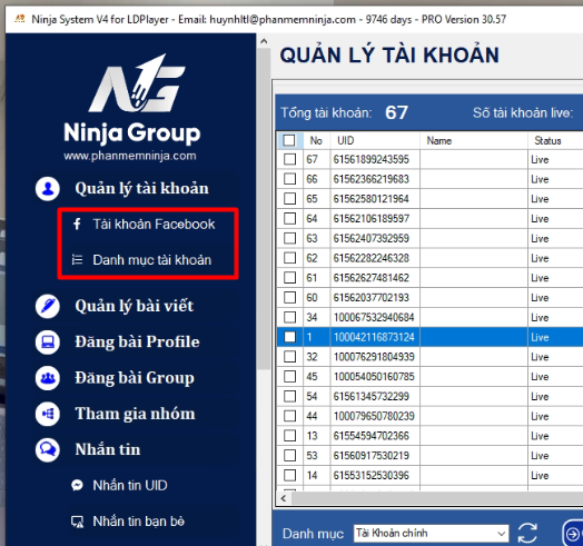 Quản lí tài khoản Facebook